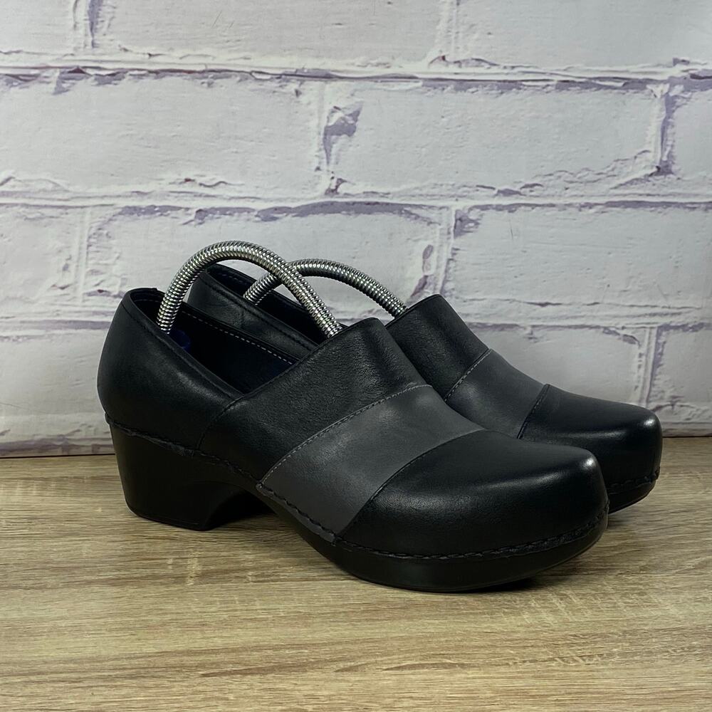 Dansko Tenley Black Leather Clogs Women's EU 38 US 7.5-8 Slip On Comfort Heel